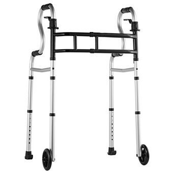 3-in-1 Folding R-Shape Walker for Seniors with Adjustable Height, Width, and Front Wheels