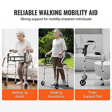 3-in-1 Folding R-Shape Walker for Seniors with Adjustable Height, Width, and Front Wheels