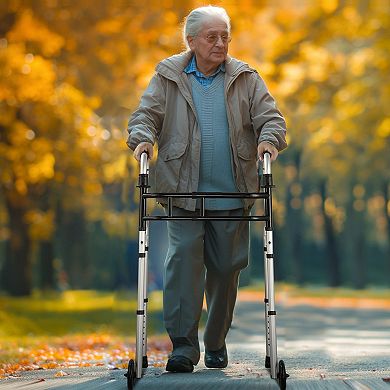 3-in-1 Folding R-Shape Walker for Seniors with Adjustable Height, Width, and Front Wheels