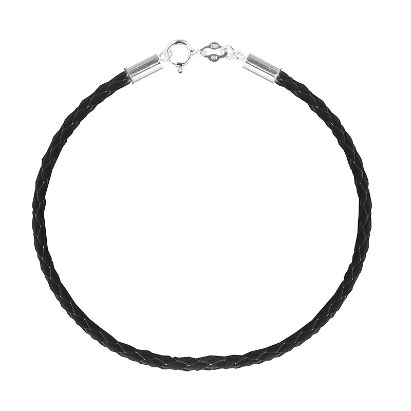 Individuality Beads Sterling Silver Braided Leather Bracelet, Womens, Blac