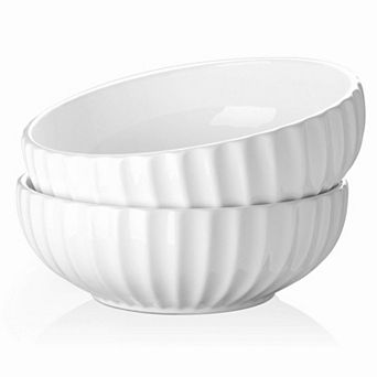 White Ceramic Pumpkin-Shaped Serving Bowls Set of 2 - Perfect for Parties, Holidays, and Everyday