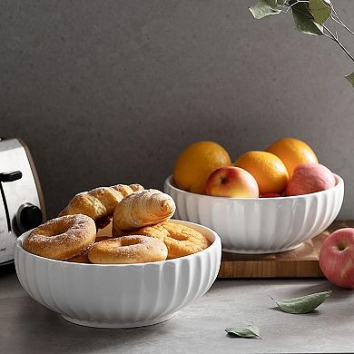 White Ceramic Pumpkin-Shaped Serving Bowls Set of 2 - Perfect for Parties, Holidays, and Everyday