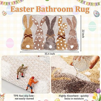 Easter Bunny Bathroom Rug Non Slip Spring Easter Decor