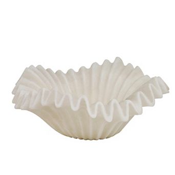 White Ruffle Bowl: Modern Art Deco Centerpiece for Dining, Coffee Tables, or Entryways