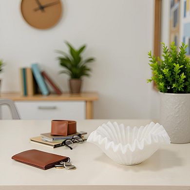 White Ruffle Bowl: Modern Art Deco Centerpiece for Dining, Coffee Tables, or Entryways