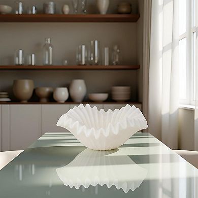 White Ruffle Bowl: Modern Art Deco Centerpiece for Dining, Coffee Tables, or Entryways