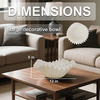 White Ruffle Bowl: Modern Art Deco Centerpiece for Dining, Coffee Tables, or Entryways