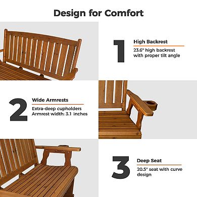 Patio Glider, with Cup Holders, High Back and Deep Contoured Seat, Heavy Duty 800 Lb (3-Seater)