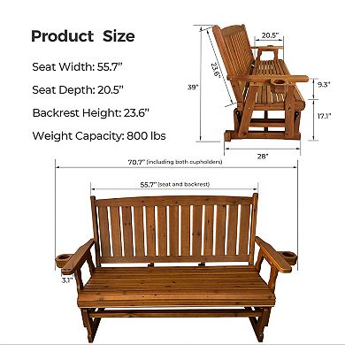 Patio Glider, with Cup Holders, High Back and Deep Contoured Seat, Heavy Duty 800 Lb (3-Seater)