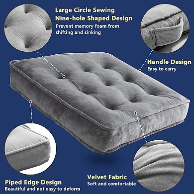 Memory Foam Floor Cushions: 2-Pack, 20x20" Grey, for Adults & Kids, Multi-Use, Meditation