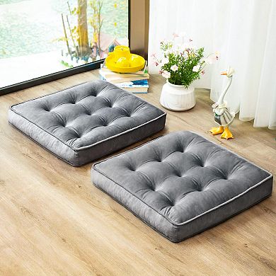 Memory Foam Floor Cushions: 2-Pack, 20x20" Grey, for Adults & Kids, Multi-Use, Meditation