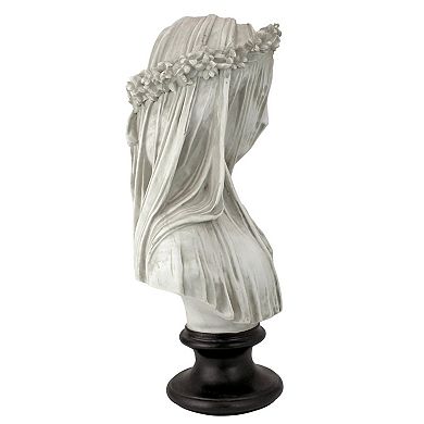 Hand-Cast 9x14" Veiled Lady Bust, Antiqued White Finish, Black Base