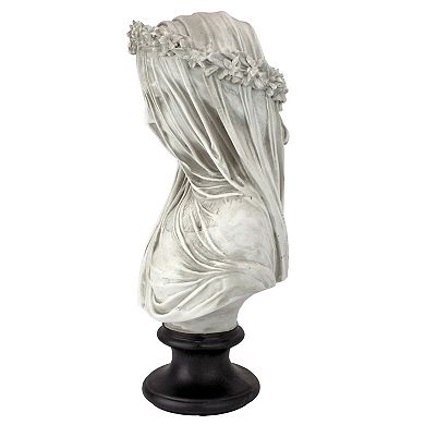 Hand-Cast 9x14" Veiled Lady Bust, Antiqued White Finish, Black Base