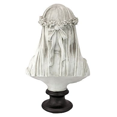Hand-Cast 9x14" Veiled Lady Bust, Antiqued White Finish, Black Base