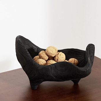 Oak Wood Black Decorative Bowl - Small for Entryway, Kitchen, or Dining Room - Boho Farmhouse