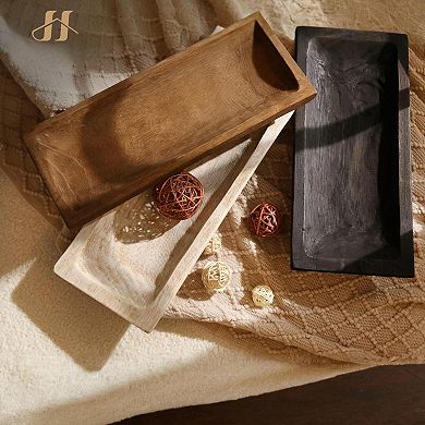 Handcrafted Decorative Long Wood Bowl: Perfect for Home Decor, Table Centerpiece, or Candle Holder