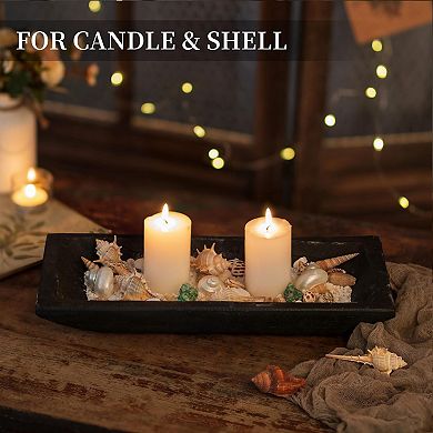 Handcrafted Decorative Long Wood Bowl: Perfect for Home Decor, Table Centerpiece, or Candle Holder
