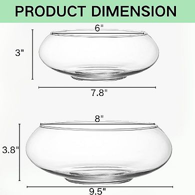 2 Pack Clear Glass Vase Bowls 6"/8" Wide Mouth for Terrariums, Floral, Hydroponics, Home Decor