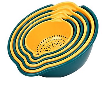 Stackable 8-Pack Plastic Colander & Strainer Set for Veggies, Fruit, Pasta - Green/Yellow