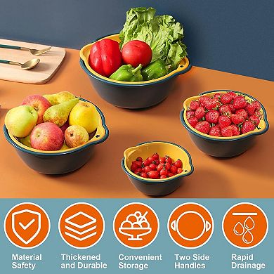 Stackable 8-Pack Plastic Colander & Strainer Set for Veggies, Fruit, Pasta - Green/Yellow