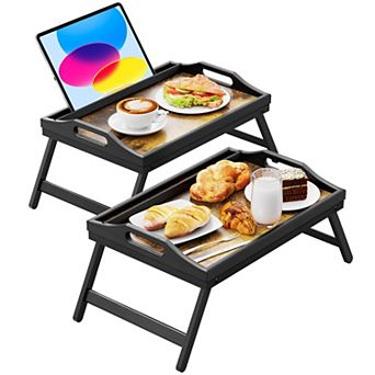 2 Pack Breakfast In Bed Tray with Folding Legs and Handles - Perfect for Adults and Kids
