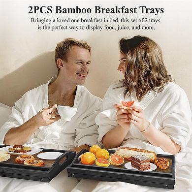 2 Pack Breakfast In Bed Tray with Folding Legs and Handles - Perfect for Adults and Kids
