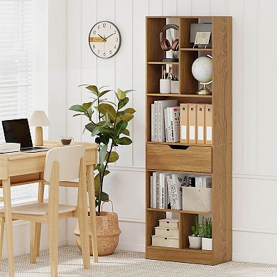 Costway 61” Bookcase with Drawer, 8 Open Cubes, Anti-toppling Kits for Living Room, Study