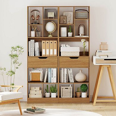 Costway 61” Bookcase with Drawer, 8 Open Cubes, Anti-toppling Kits for Living Room, Study