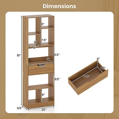 Costway 61” Bookcase with Drawer, 8 Open Cubes, Anti-toppling Kits for Living Room, Study