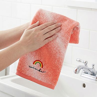Rainbow Embroidered Gradient Cotton Hand Towels, 2 Pack Soft Absorbent Towels for Bathroom 13" x 28"