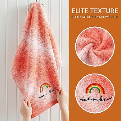 Rainbow Embroidered Gradient Cotton Hand Towels, 2 Pack Soft Absorbent Towels for Bathroom 13" x 28"