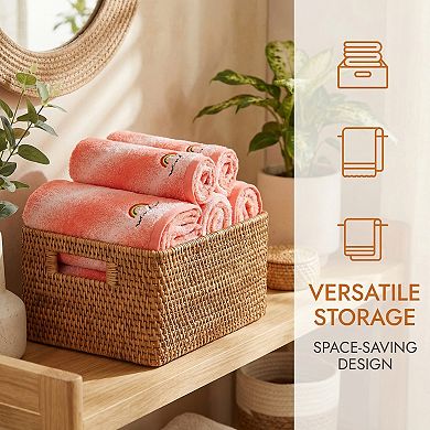 Rainbow Embroidered Gradient Cotton Hand Towels, 2 Pack Soft Absorbent Towels for Bathroom 13" x 28"