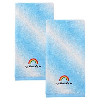 Rainbow Embroidered Gradient Cotton Hand Towels, 2 Pack Soft Absorbent Towels for Bathroom 13" x 28"