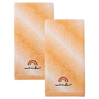 Rainbow Embroidered Gradient Cotton Hand Towels, 2 Pack Soft Absorbent Towels for Bathroom 13" x 28"