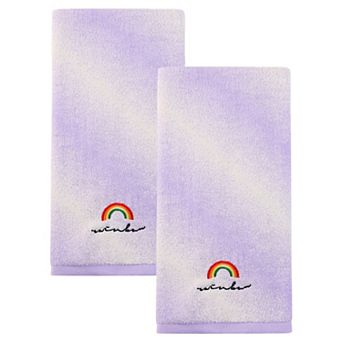 Rainbow Embroidered Gradient Cotton Hand Towels, 2 Pack Soft Absorbent Towels for Bathroom 13" x 28"