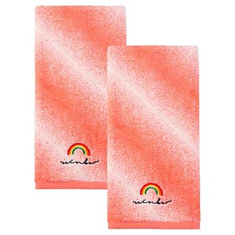 Rainbow Embroidered Gradient Cotton Hand Towels, 2 Pack Soft Absorbent Towels for Bathroom 13" x 28"