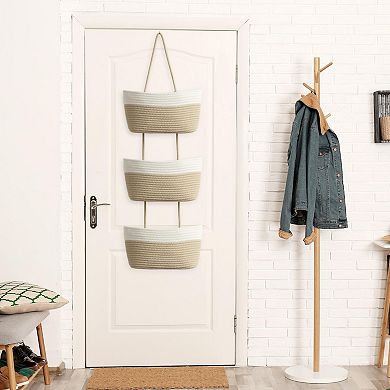 3-Tier Woven Cotton Hanging Basket: Over-the-Door Storage, Washable Foldable