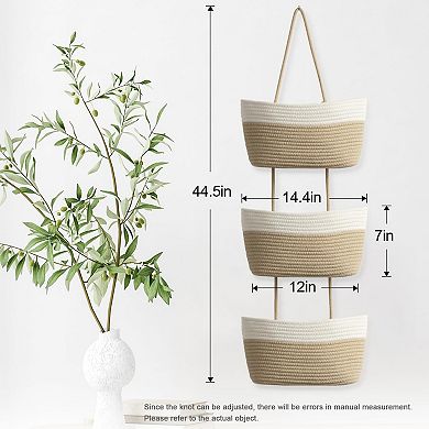 3-Tier Woven Cotton Hanging Basket: Over-the-Door Storage, Washable Foldable
