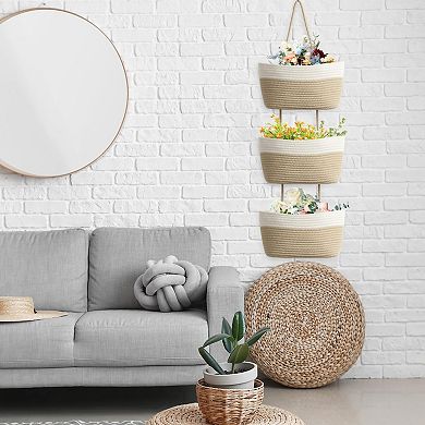 3-Tier Woven Cotton Hanging Basket: Over-the-Door Storage, Washable Foldable