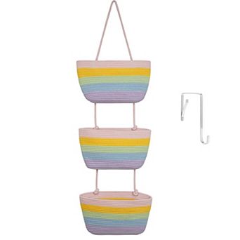 3 tier Woven Cotton Hanging Basket: Over-the-Door Storage, Washable Foldable