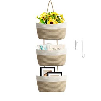 3 tier Woven Cotton Hanging Basket: Over-the-Door Storage, Washable Foldable
