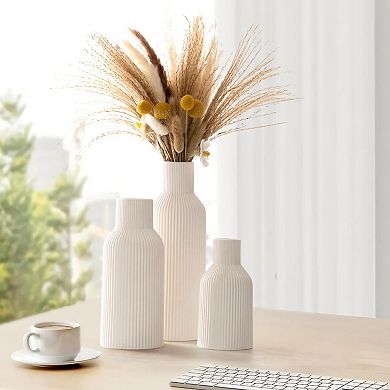 Colorful Ceramic Vases Set of 3: Modern Matte Ribbed, Perfect for Dried Flowers