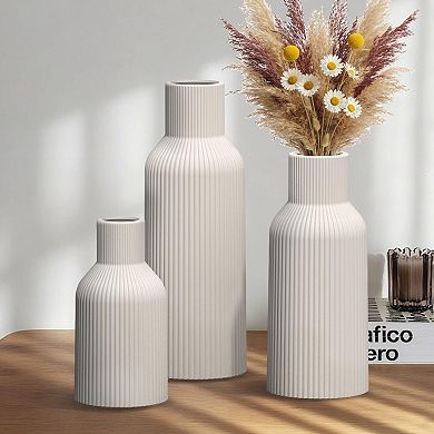 Colorful Ceramic Vases Set of 3: Modern Matte Ribbed, Perfect for Dried Flowers