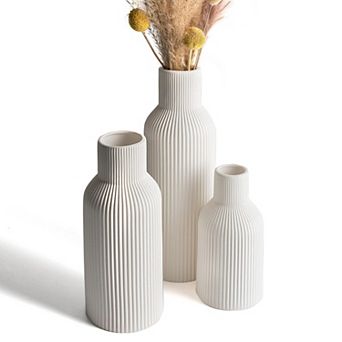 Colorful Ceramic Vases Set of 3: Modern Matte Ribbed, Perfect for Dried Flowers
