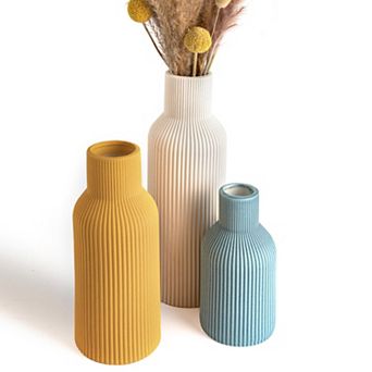 Colorful Ceramic Vases Set of 3: Modern Matte Ribbed, Perfect for Dried Flowers