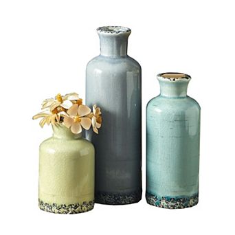 Set of 3 Vintage Ceramic Vases: Rustic Farmhouse Decor for Table, Bookshelf, Kitchen, Living Room