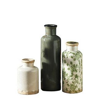 Set of 3 Vintage Ceramic Vases: Rustic Farmhouse Decor for Table, Bookshelf, Kitchen, Living Room