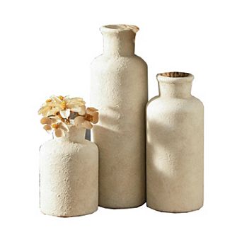 Set of 3 Vintage Ceramic Vases: Rustic Farmhouse Decor for Table, Bookshelf, Kitchen, Living Room
