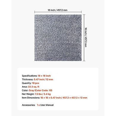 Peel & Stick Carpet Tiles 10-Pack with Memory Foam Cushion for Living Room, Bedroom