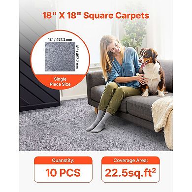 Peel & Stick Carpet Tiles 10-Pack with Memory Foam Cushion for Living Room, Bedroom